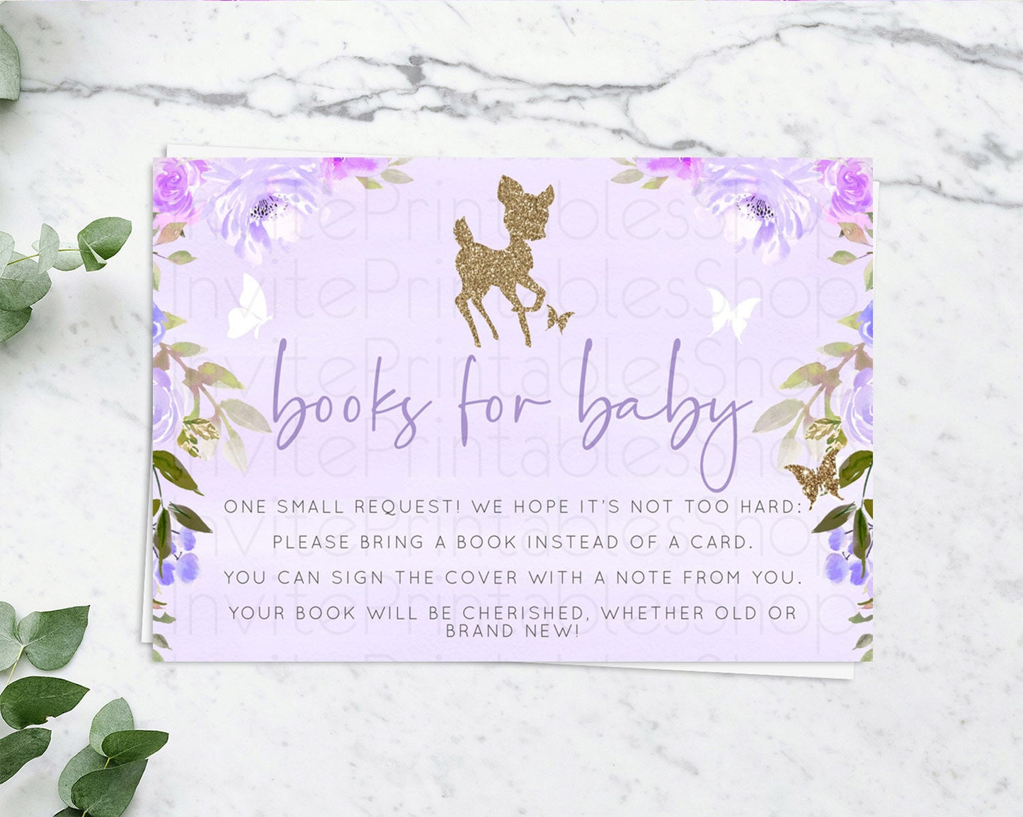 Fawn Books For Baby Card Deer Book Insert Floral Deer Book Card Enchanted Forest Butterfly Pastel Baby Shower Book Poem Request D10963