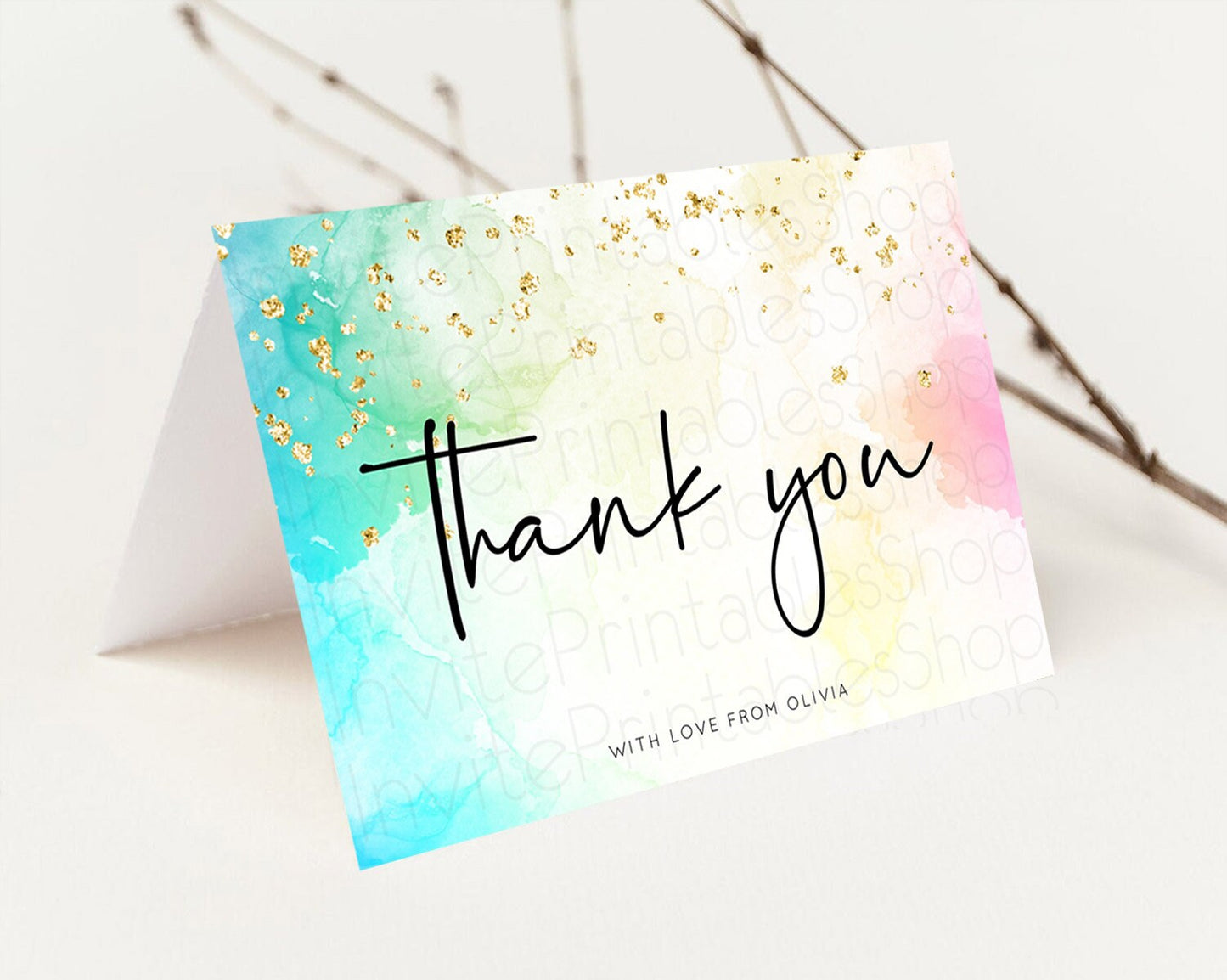Pastel Thank You Rainbow Thank You Card Colorful Pastel Birthday Thank You Card Confetti Watercolor Pastel Teacher Thank You Cards D10151