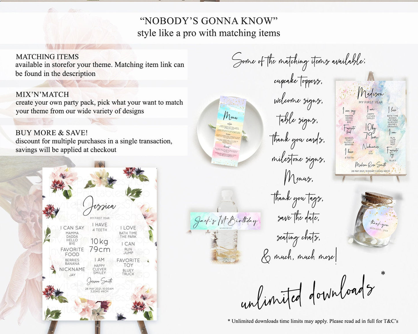 Secret Garden Milestone Board Wildflower First Birthday Milestone Poster Pastel Flowers Milestone Boho Wildflower 1st Birthday Sign D10538