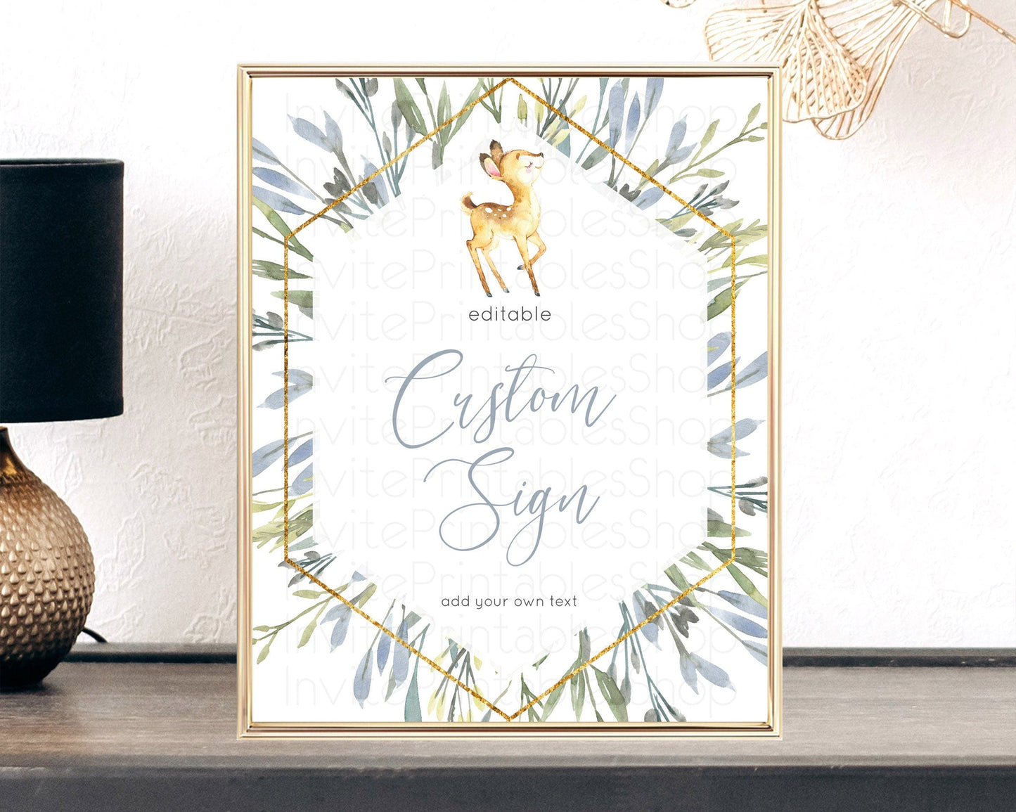 Fawn Deer Sign Pastel Floral Deer Table Sign Decor Enchanted Forest Butterfly Party 1st Birthday Baptism Baby Shower Bridal Shower D10400