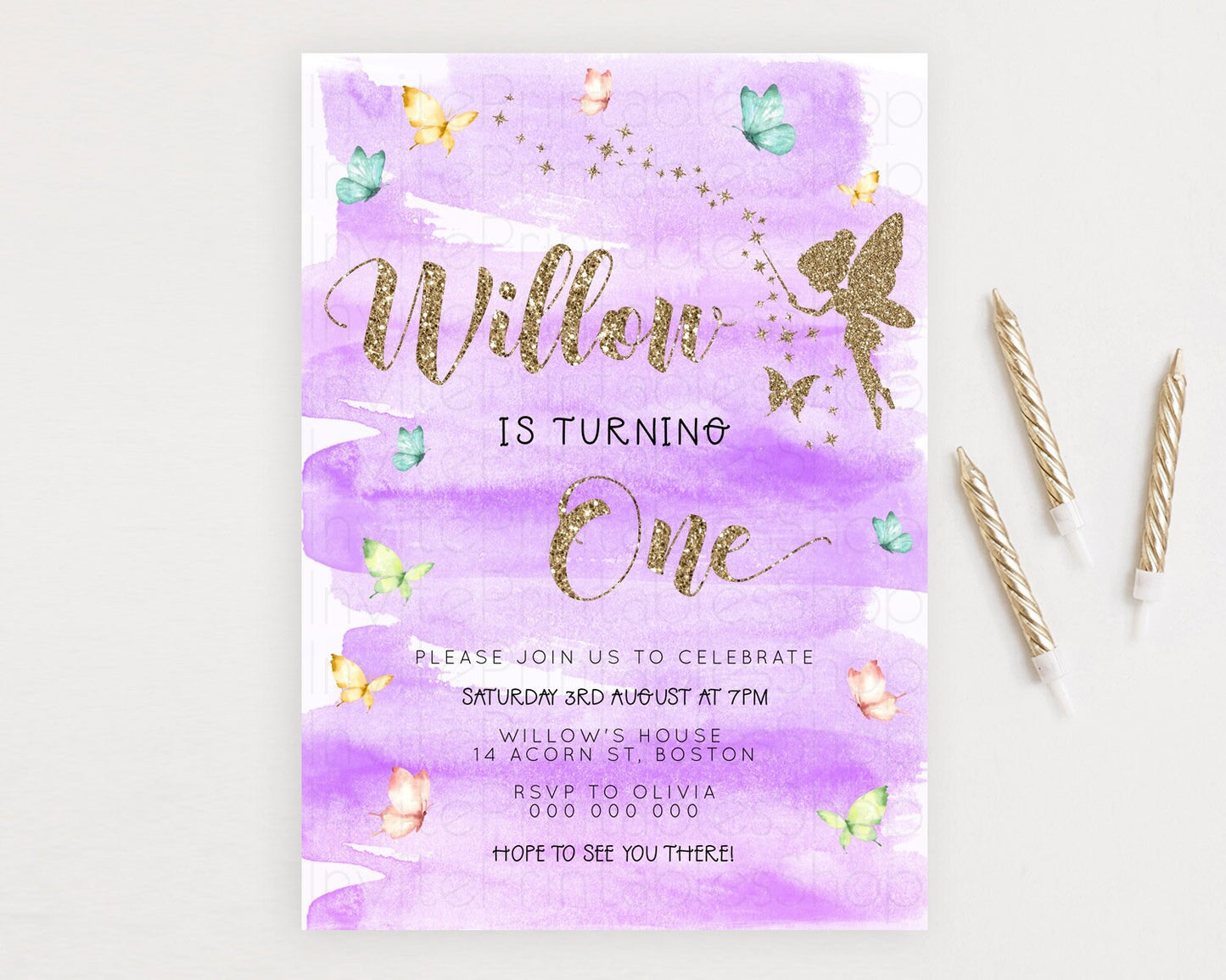 Pastel Fairy Birthday Invitation Pastel Butterflies Fairy Birthday Invitation Rainbow Ombre Watercolor 1st 2nd Birthday Invitation D23327