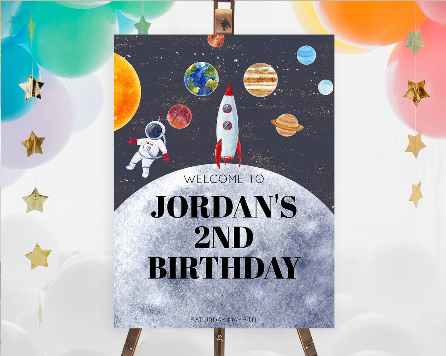 Space Birthday Welcome Sign Space Welcome Board First Trip Around the Sun Welcome Poster Planets Solar System ONE year Birthday Sign D10430