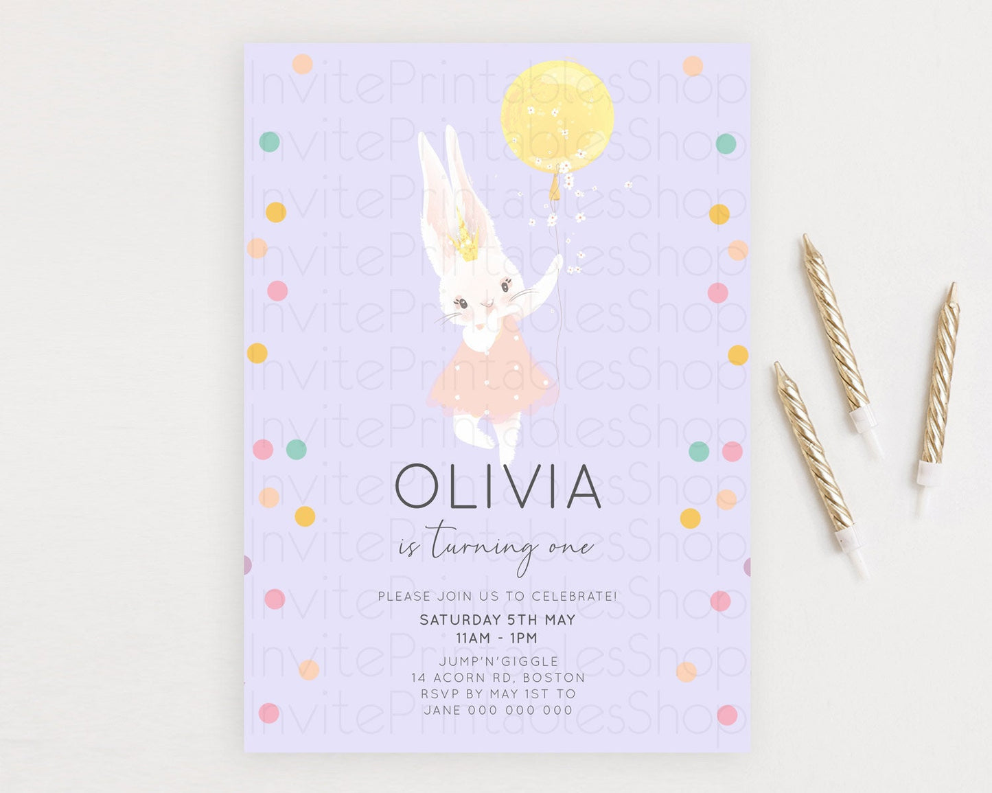 Bunny Birthday Invitation Pastel Bunny Invitation Bunny Balloon Invites Pastel Confetti Balloon Bunny Invites 2nd 1st First Birthday 199v2