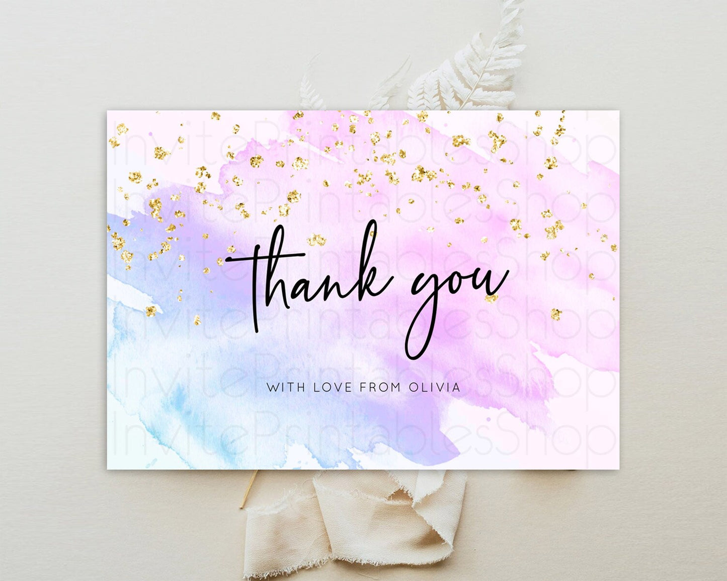 Purple Thank You Purple Watercolor Thank You Card Pastel Purple Card Template Watercolor Splash Cards Teacher Thank You Cards D10169