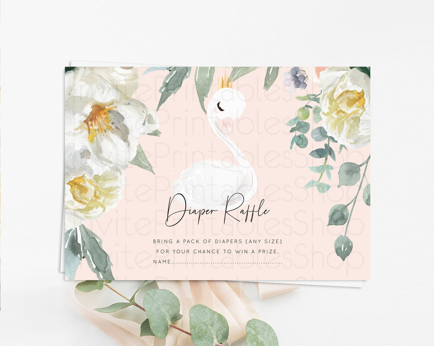 Swan Diaper Raffle Card Swan Princess Ballet Diaper Raffle Insert Enchanted Swan Lake Diaper Ticket Secret Garden Floral Raffle Game D10755