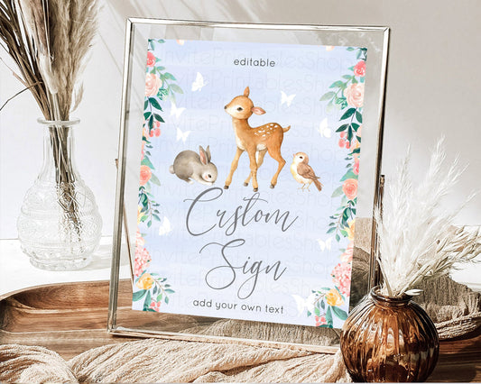 Editable Fawn Deer Sign Pastel Floral Deer Table Sign Decor Enchanted Forest