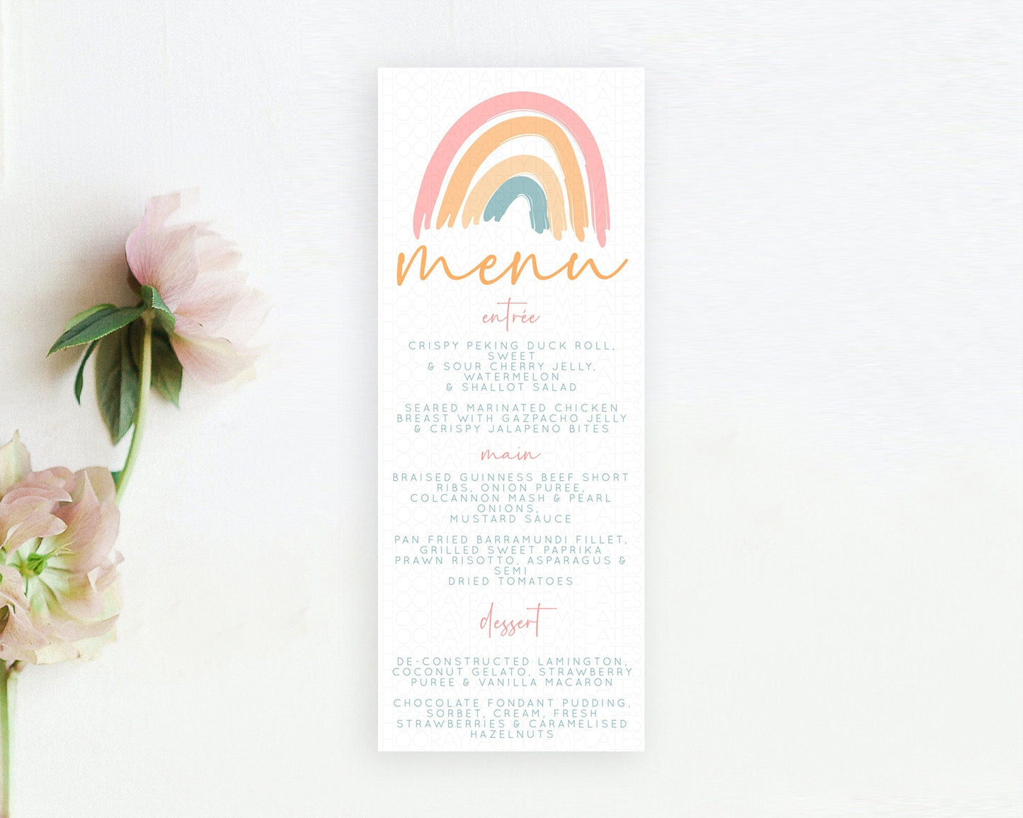 Pastel Rainbow Menu Boho Rainbow Menu Template Rainbow Boho Table Decor Pastel Rainbow Dinner Dessert Menu Rainbow Party Food Menu D10351