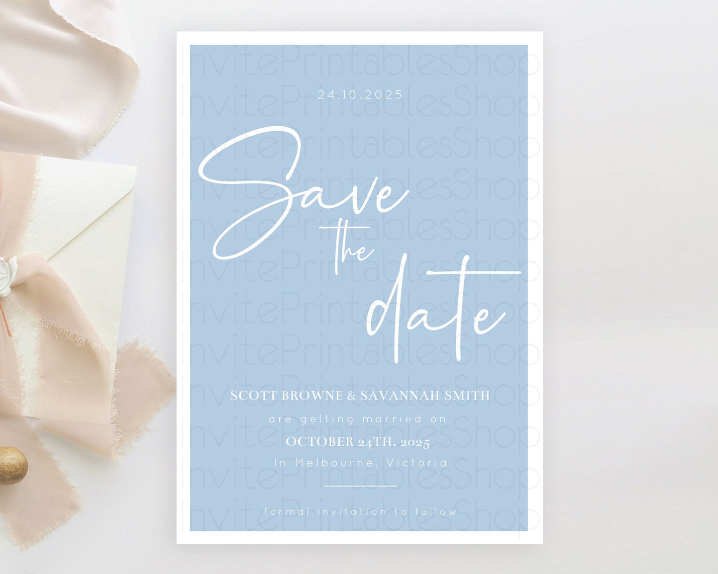 Minimalist Blue Save The Date Template Simple Modern Blue Party Theme For 1st Birthday Baptism Baby Shower Wedding Bridal Shower D10734