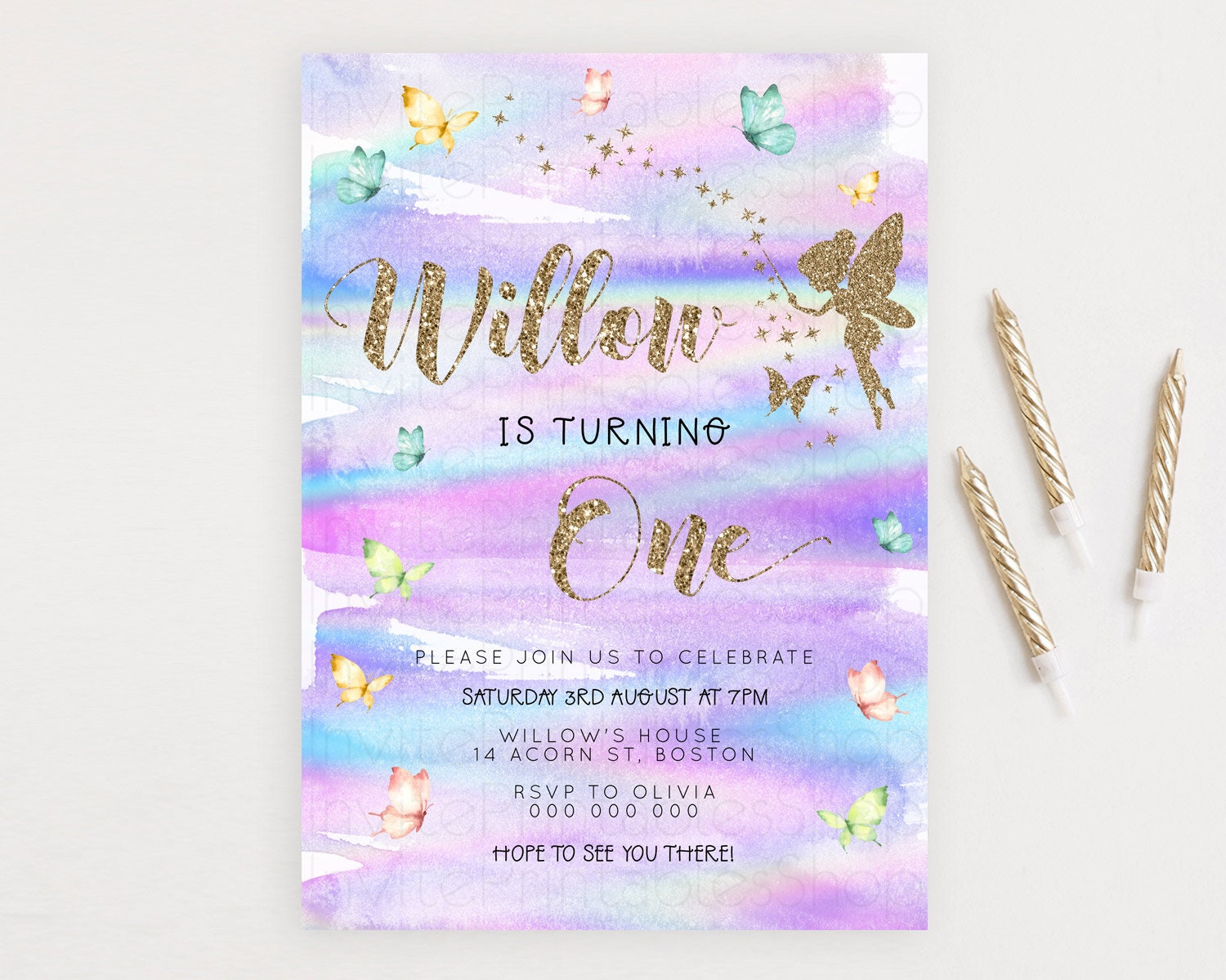 Editable Pastel Fairy Birthday Invitation Pastel Butterflies Fairy Birthday