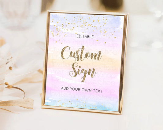 Editable Pastel Sign Ombre Table Sign Decor Pastel Ombre Rainbow Watercolor