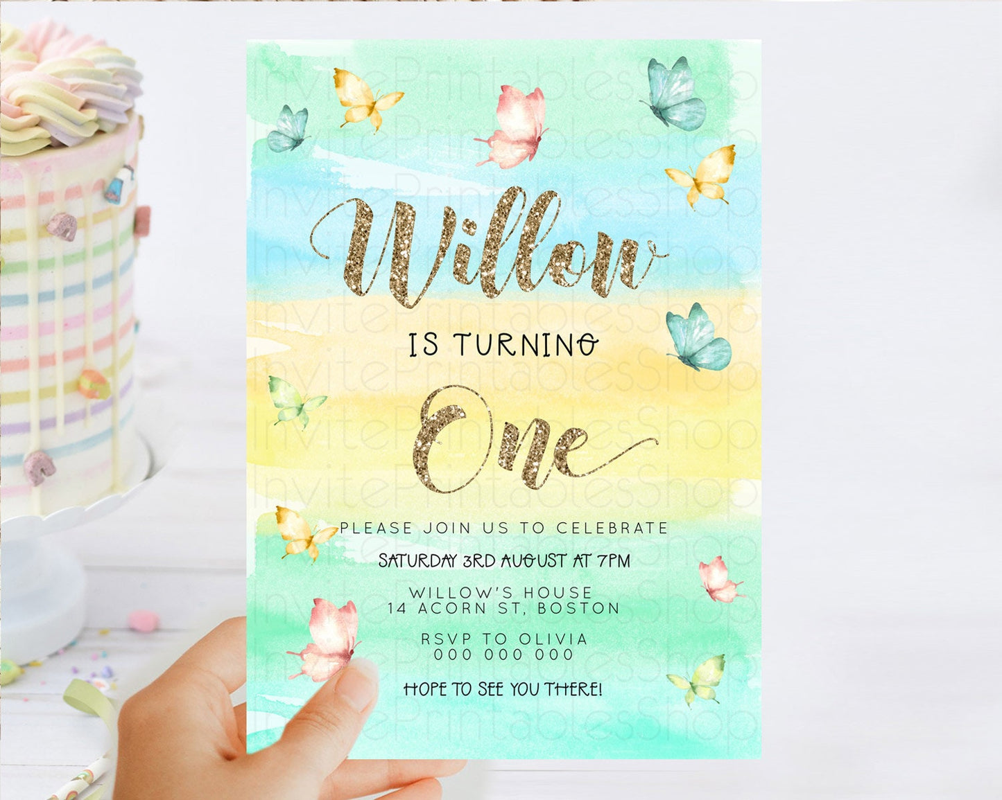 Editable Pastel Butterfly Birthday Invitation Butterfly Birthday Invitation