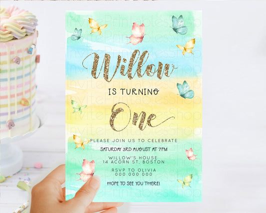 Editable Pastel Butterfly Birthday Invitation Butterfly Birthday Invitation