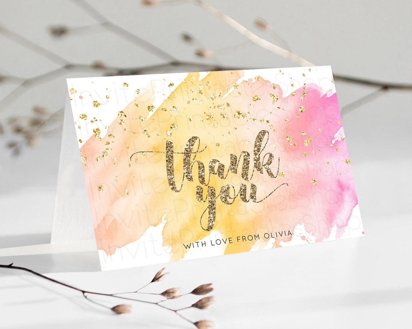 Pastel Thank You Rainbow Thank You Card Colorful Pastel Birthday Thank You Card Confetti Watercolor Pastel Teacher Thank You Cards D10526