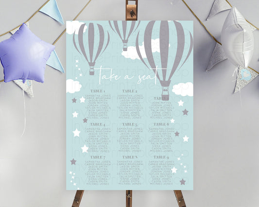 Hot Air Balloon Seating Chart Hot Air Balloon Seating Chart Adventure Awaits Up & Away Glitter Blue Watercolor Seating Take a Seat D10324