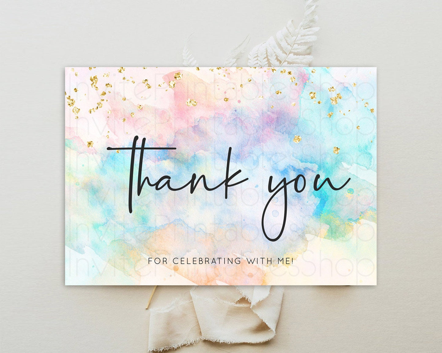 Pastel Thank You Rainbow Thank You Card Colorful Pastel Birthday Thank You Card Confetti Watercolor Pastel Teacher Thank You Cards D10266