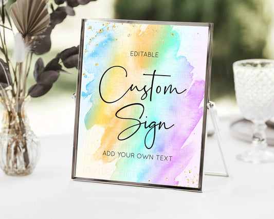 Editable Pastel Sign Ombre Table Sign Decor Pastel Ombre Rainbow Watercolor