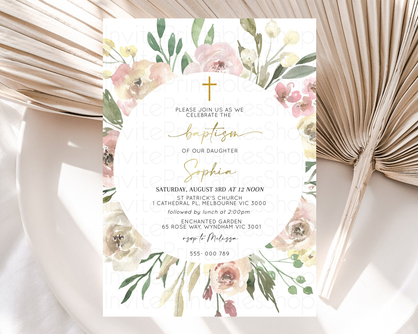 Secret Garden Baptism Invitation Wildflower Baptism Birthday Invite Pastel Flowers Christening Invite Enchanted Garden Boho Floral  D10202