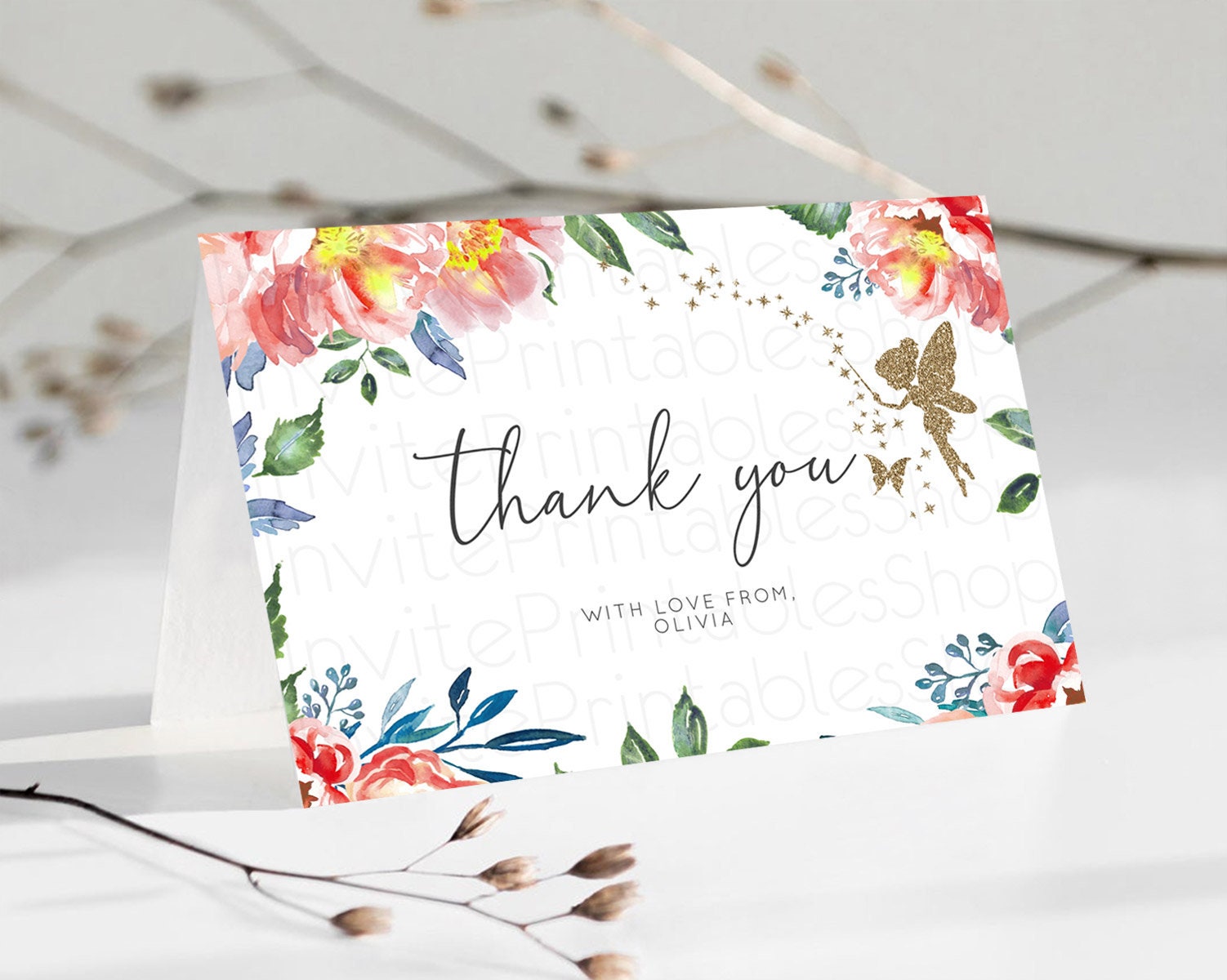 Editable Fairy Thank You Fairy Thank You Card Enchanted Garden Pastel Butter