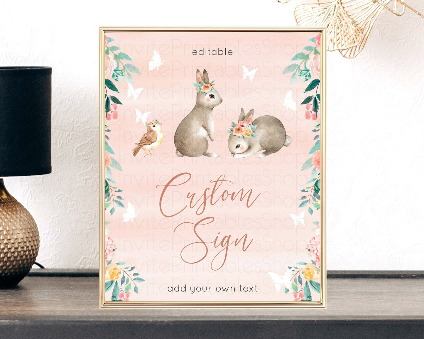 Fawn Deer Sign Pastel Floral Deer Table Sign Decor Enchanted Forest Butterfly Party 1st Birthday Baptism Baby Shower Bridal Shower D10922