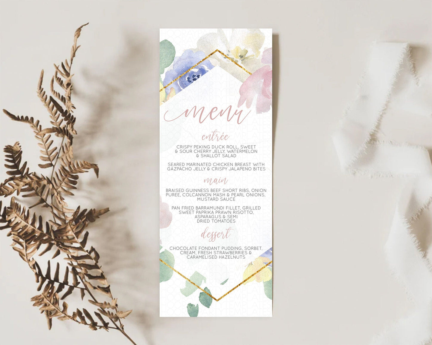 Secret Garden Menu Wildflower Menu Template Pastel Flower Garden Table Decor Boho Floral Dinner Dessert Floral Party Food Menu D10254