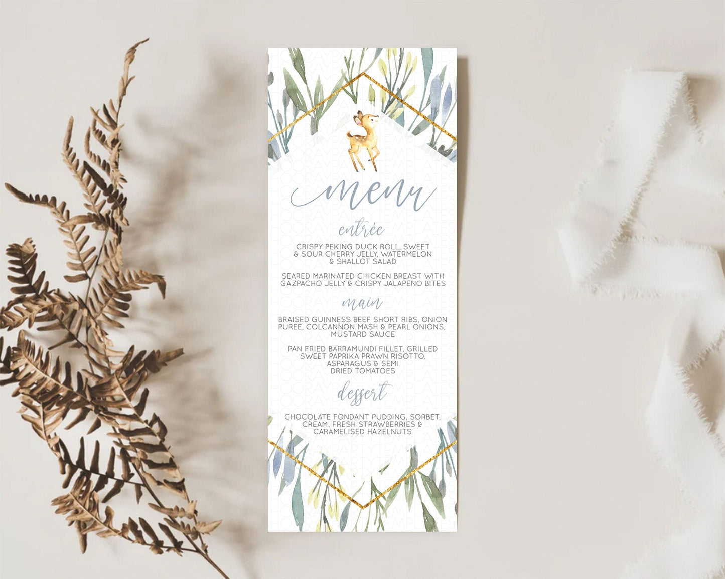 Fawn Menu Deer Menu Template Pastel Floral Deer Table Decor Enchanted Forest Butterfly Floral Dinner Dessert Menu Party Food Menu D10400