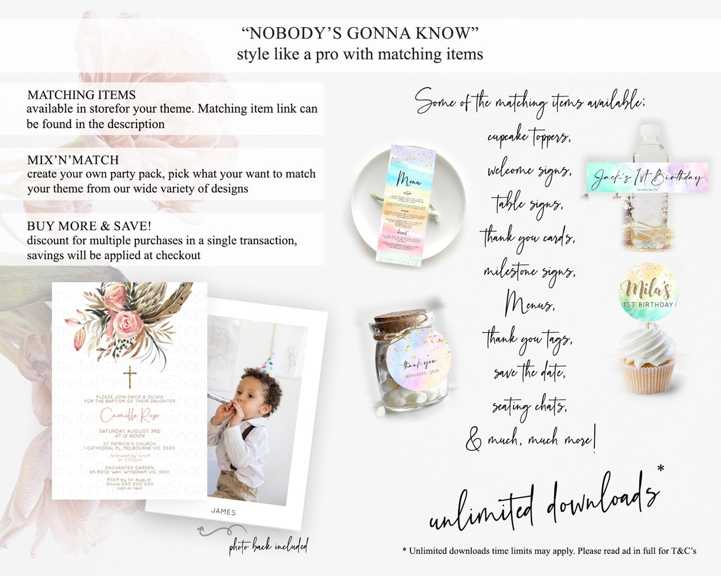 Secret Garden Baptism Invitation Wildflower Baptism Birthday Invite Pastel Flowers Christening Invite Enchanted Garden Boho Floral  D10686