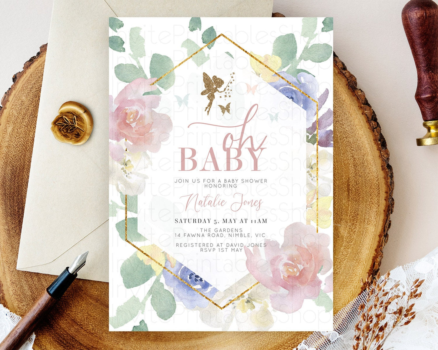 Fairy Baby Shower Invitation Pastel Fairy Invites Fairy Tea Party Fairy Garden Theme Secret Garden Enchanted Garden Floral Butterfly D10294