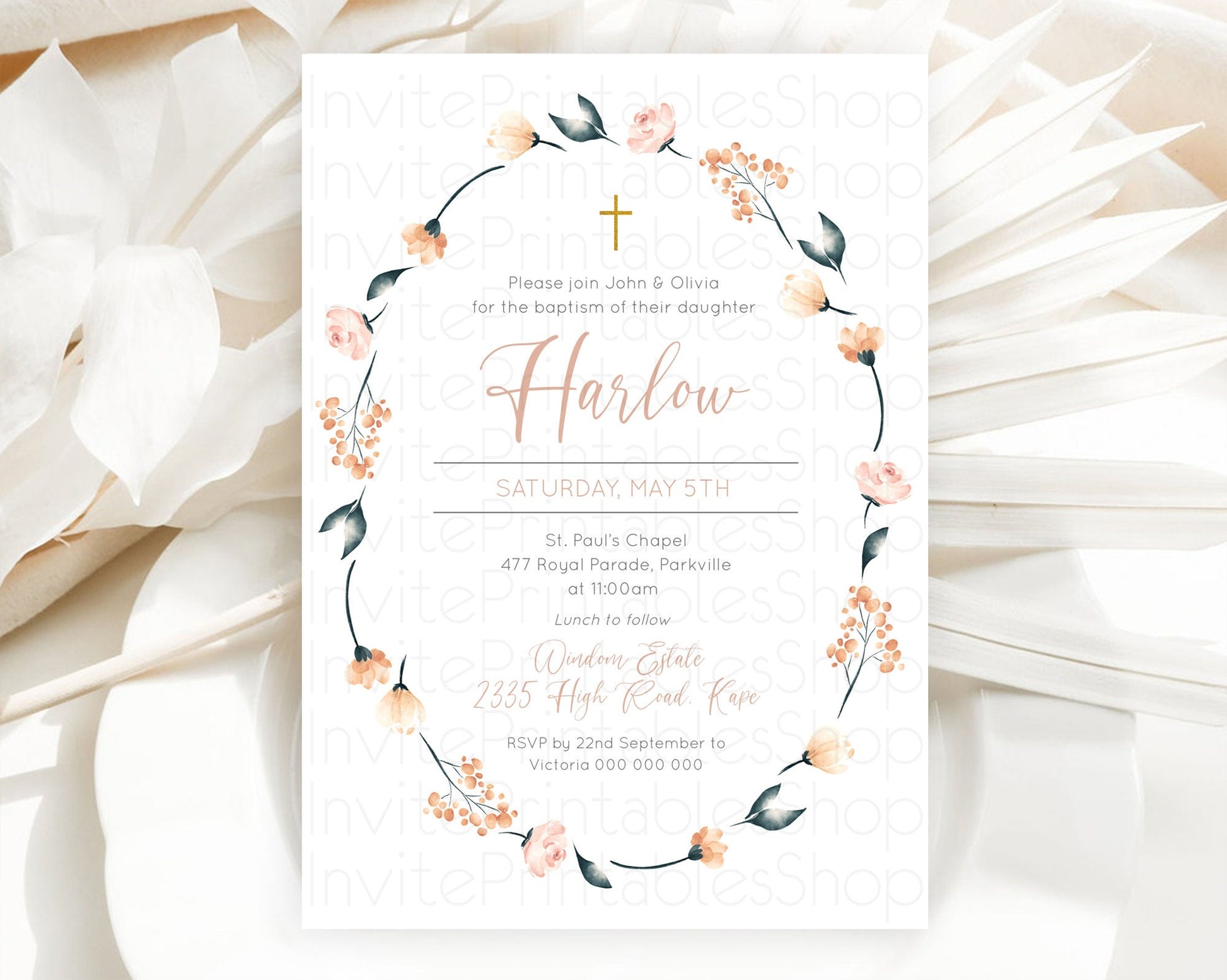 Editable Secret Garden Baptism Invitation Wildflower Baptism Birthday Invite