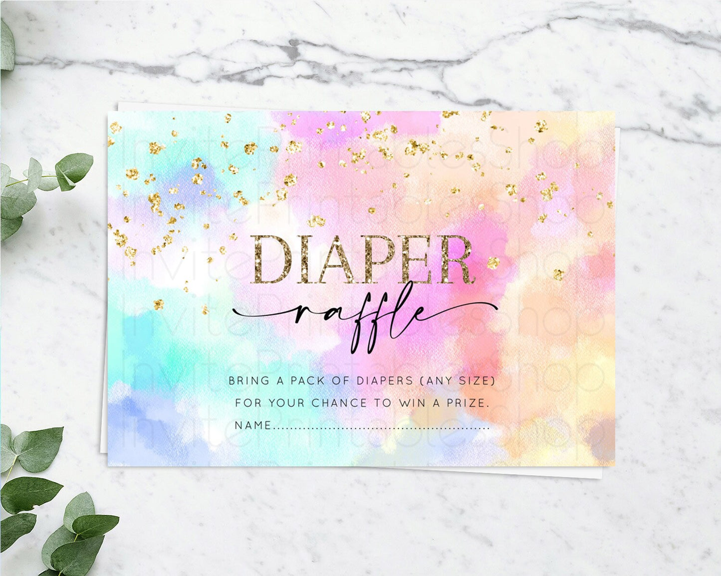 Pastel Diaper Raffle Card Pastel Rainbow Diaper Raffle Insert Colorful Ombre Watercolor Diaper Ticket Confetti Glitter Raffle Game D10667