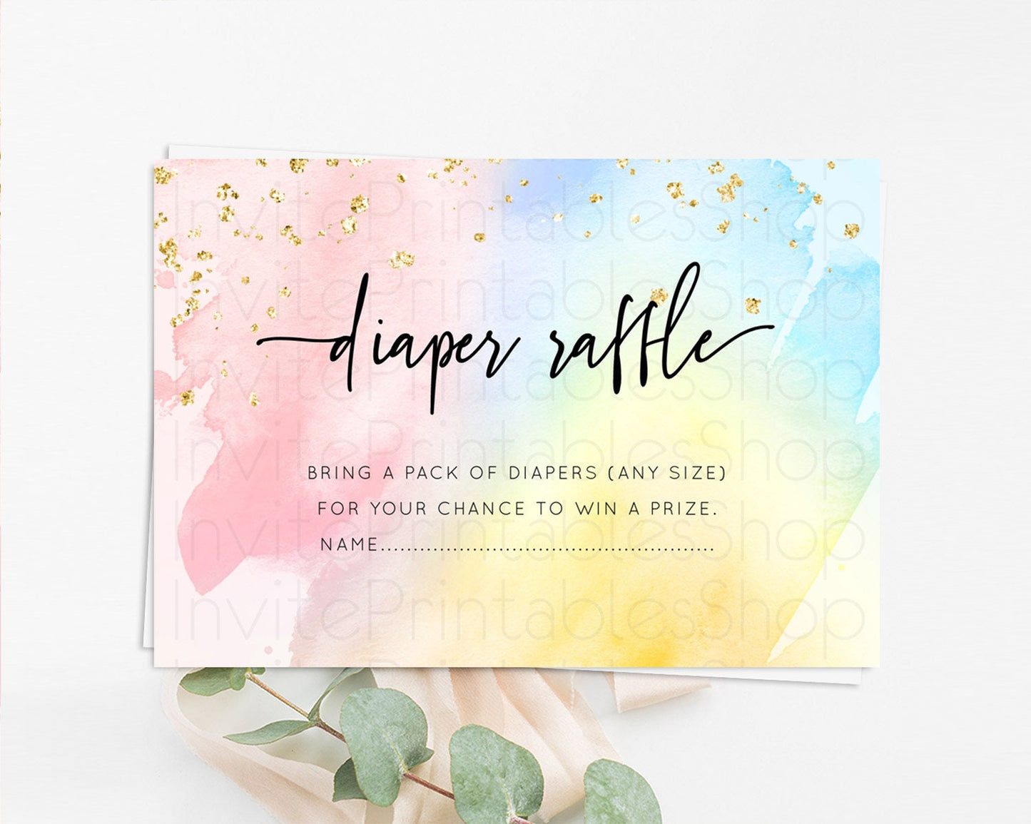 Pastel Diaper Raffle Card Pastel Rainbow Diaper Raffle Insert Colorful Ombre Watercolor Diaper Ticket Confetti Glitter Raffle Game D10557