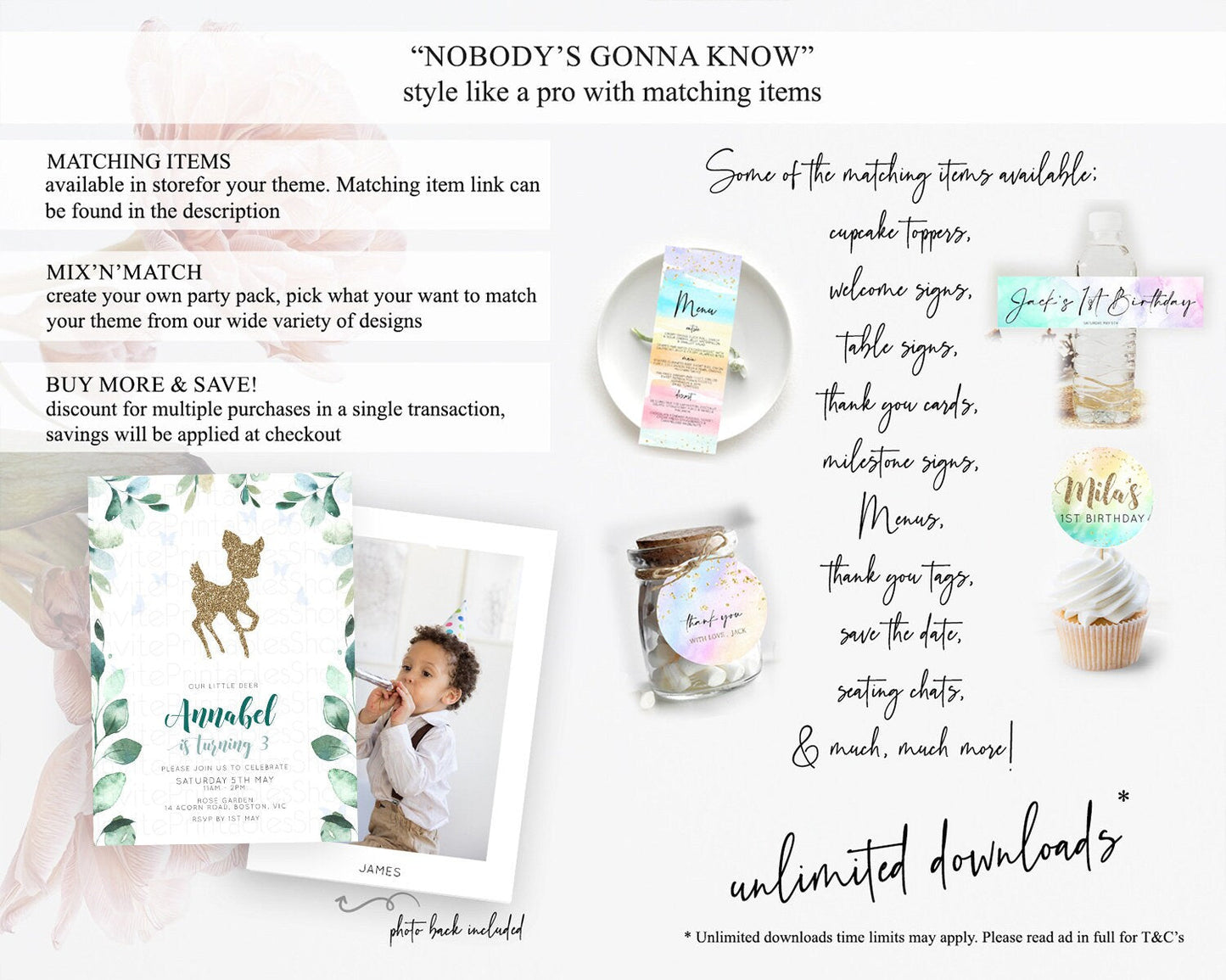 Fawn Birthday Invitation Deer Birthday Invitation Enchanted Forest Party Butterfly Pastel Flowers Whimsical 2nd 1st First Birthday D10882