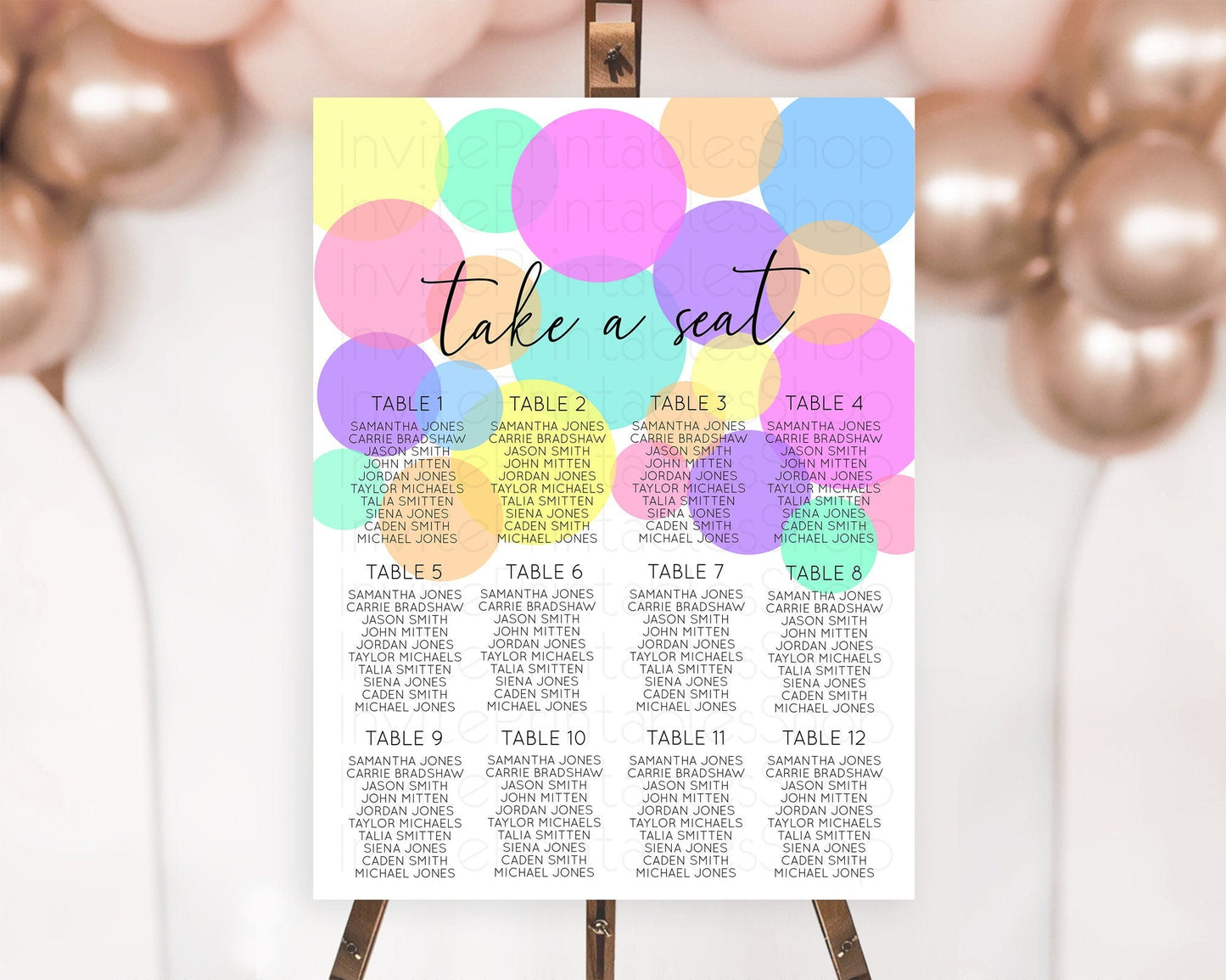 Pastel Seating Chart Pastel Confetti Seating Chart Bubbles Sprinkles Seating Sign Colorful Rainbow Decor Confetti Seating Board D10888