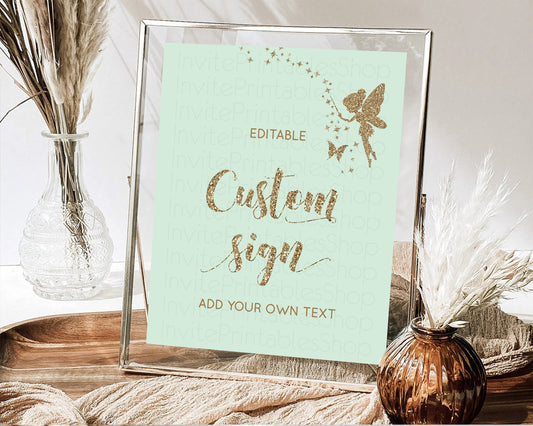 Editable Fairy Sign Enchanted Garden Table Sign Decor Pastel Floral Butterfl