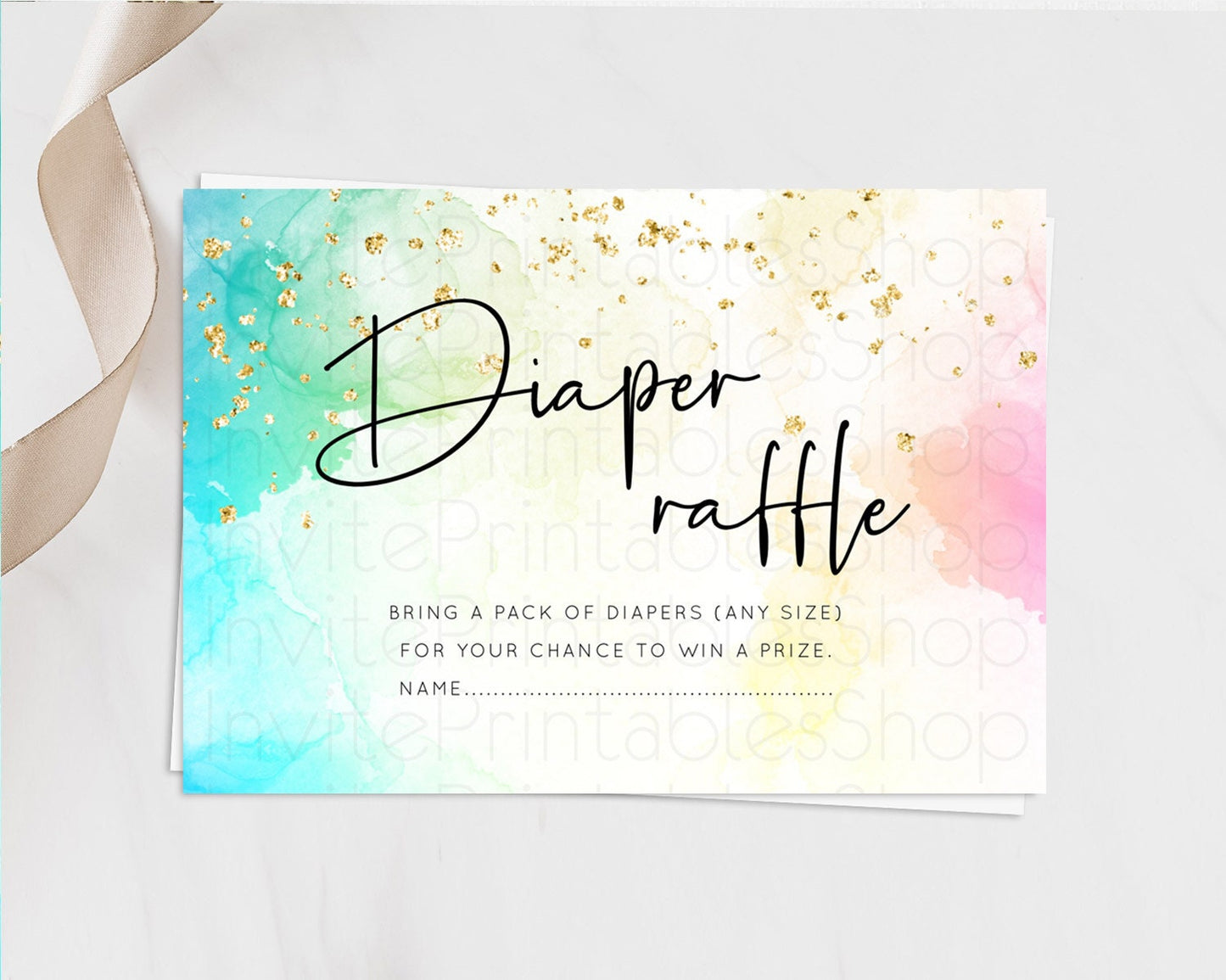 Pastel Diaper Raffle Card Pastel Rainbow Diaper Raffle Insert Colorful Ombre Watercolor Diaper Ticket Confetti Glitter Raffle Game D10151