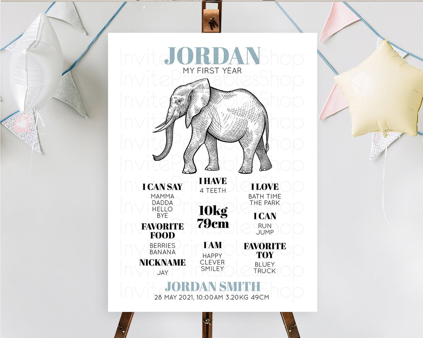 Elephant First Birthday Milestone Board Elephant Milestone Poster One Wild Year Safari Adventure Elephant Zoo Birthday Welcome Sign D10248