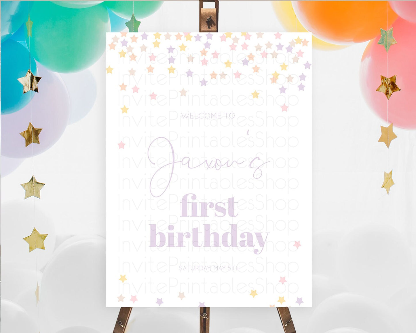 Star Welcome Board Pastel Stars Welcome Sign Shooting Star Rainbow Colorful Confetti Twinkle Little Star First Birthday Welcome Sign D10810