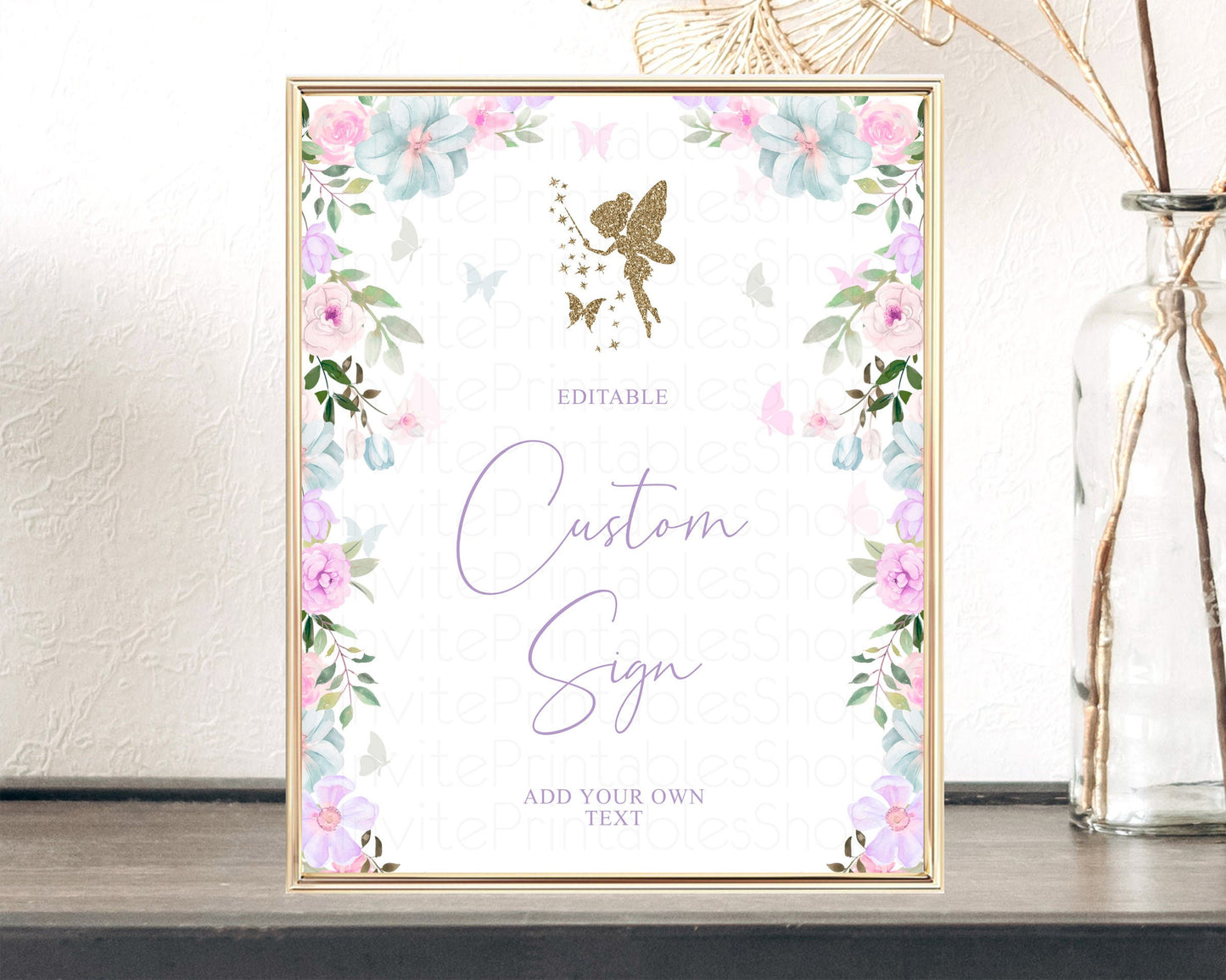 Fairy Signs Pastel Cards Gifts Sign Floral Table Signs Diaper Sign Books Sign Food Sign Custom Sign Glitter Birthday Baby Shower 8x10 513V3