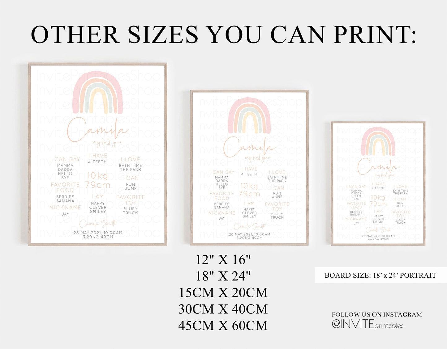 Pastel Rainbow 1st Birthday Milestone Board Boho Rainbow Milestone Poster Watercolor Rainbow One Year Poster Pastel Colors Baby 1st Year 14