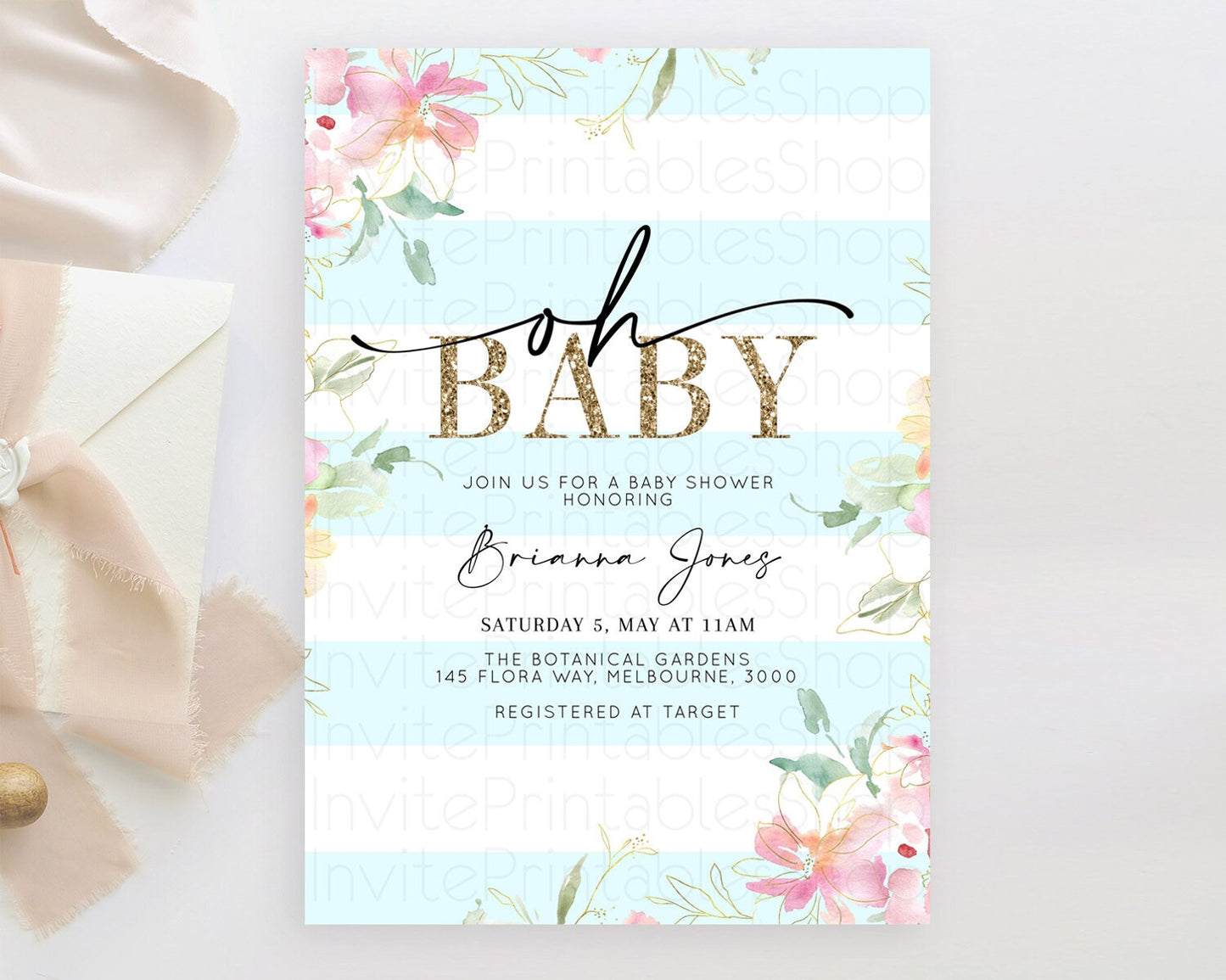 Wildflower Baby Shower Invitation Secret Garden Baby Shower Invitation Pastel Flowers Invite Enchanted Garden Shower Floral Theme D10304