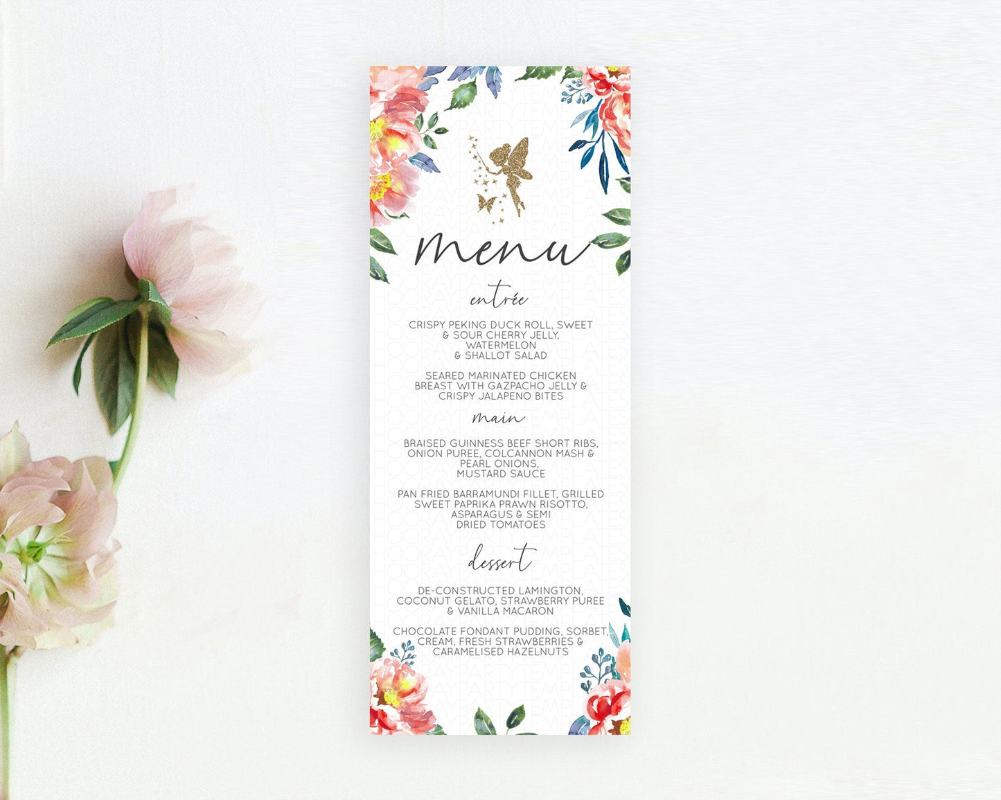 Fairy Menu Fairy Menu Template Enchanted Garden Pastel Floral Butterfly Table Decor Fairy Secret Garden Dinner Dessert Food Menu D10752