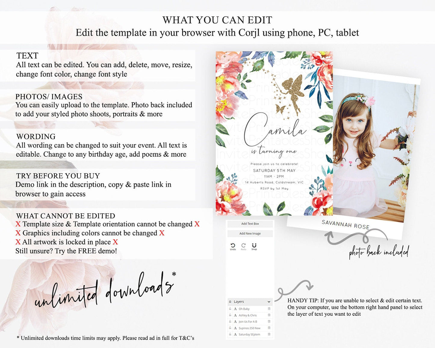 Fairy Birthday Invitation Fairy Invites Fairy Tea Party Fairy Garden Birthday Secret Garden Enchanted Garden Pastel Floral Butterfly D10752