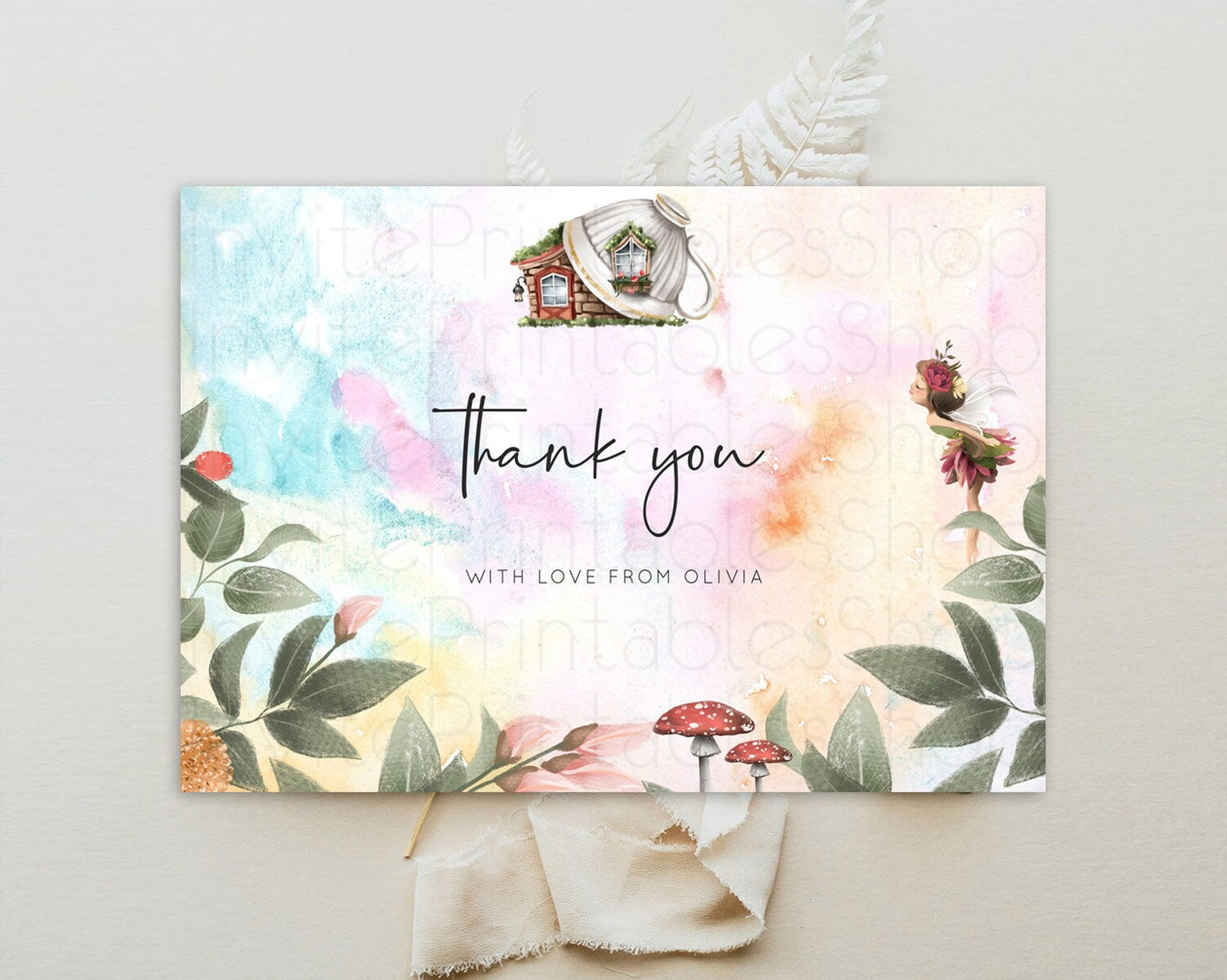 Fairy Thank You Fairy Thank You Card Enchanted Garden Pastel Butterfly Birthday Thank You Floral Secret Garden Teacher Thank You D10555