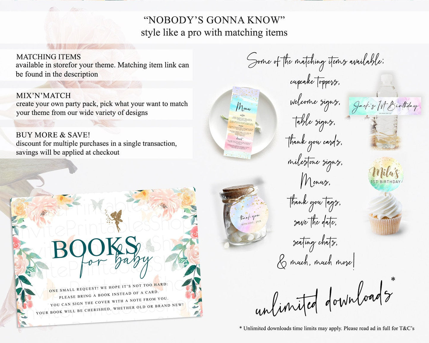 Fairy Books For Baby Card Fairy Book Insert Enchanted Garden Fairy Book Card Pastel Floral Butterfly Cards Secret Garden Book Poem D10239