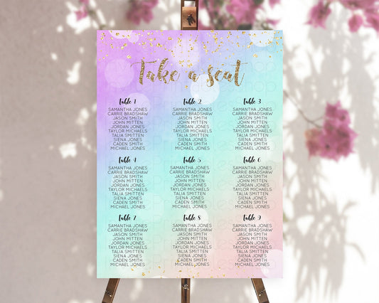 Editable Rainbow Seating Chart Pastel Seating Chart Colorful Pastel Watercol
