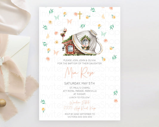 Fairy Baptism Invitation Fairy Baptism 1st Birthday Invitation Enchanted Secret Garden Christening Invite Pastel Floral Butterfly D10383