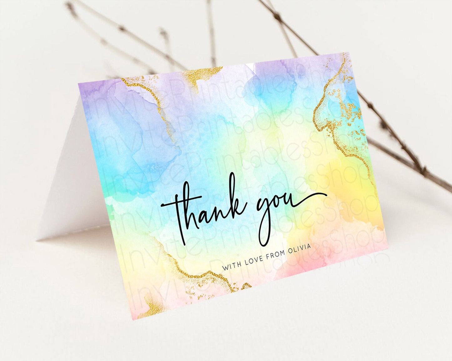 Pastel Thank You Rainbow Thank You Card Colorful Pastel Birthday Thank You Card Confetti Watercolor Pastel Teacher Thank You Cards D10588