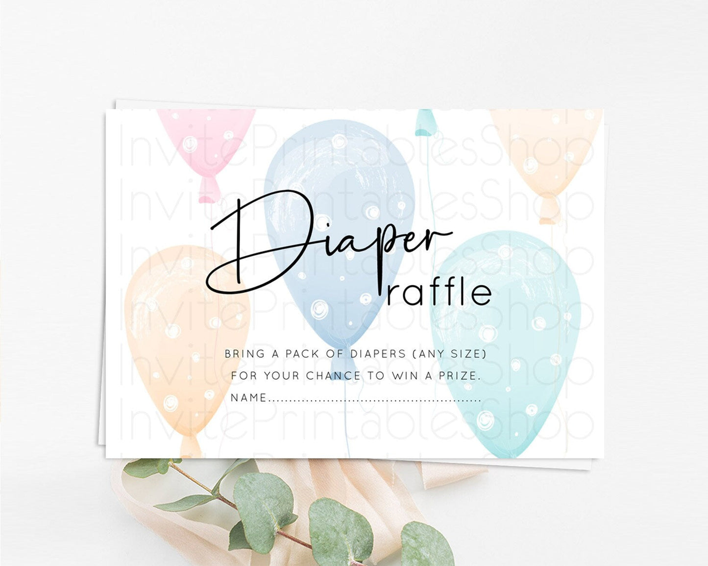 Pastel Balloons Diaper Raffle Card Colorful Balloon Diaper Raffle Insert Rainbow Balloon Diaper Ticket Confetti Balloon Raffle Game D10776