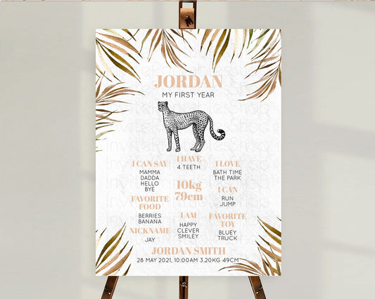 Editable Cheetah First Birthday Milestone Board Cheetah Milestone Poster Che