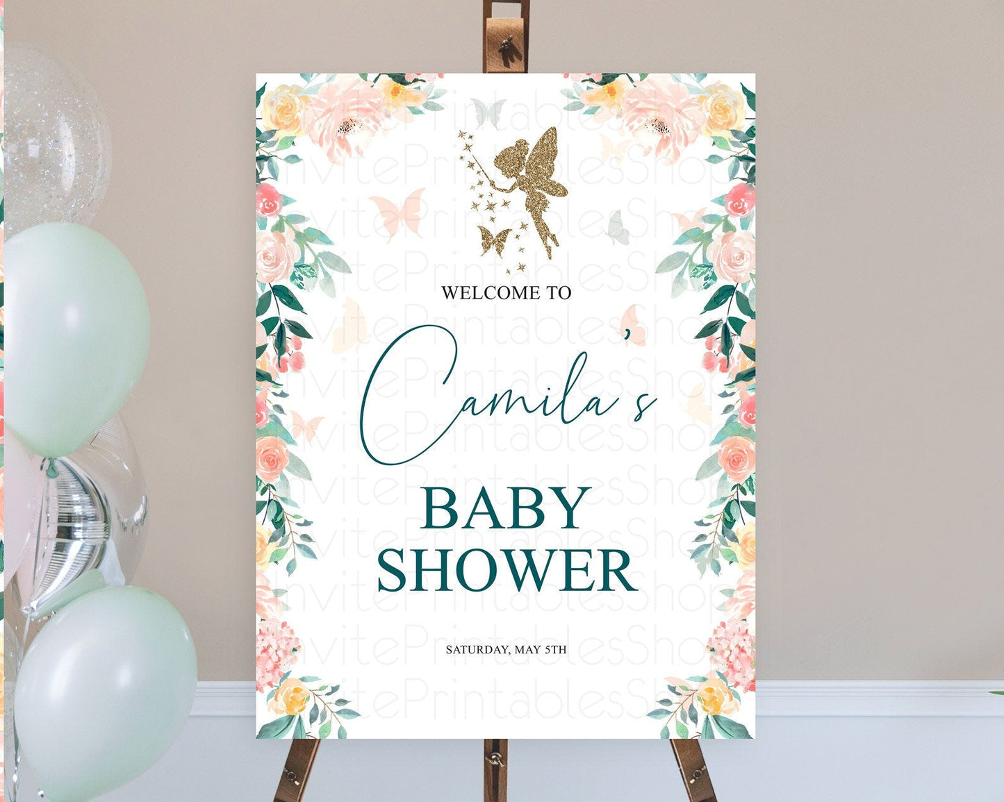 Fairy Baby Shower Welcome Sign Fairy Welcome Board Enchanted Garden Pastel Floral Butterfly Decor Secret Garden Fairy Welcome Sign D10239