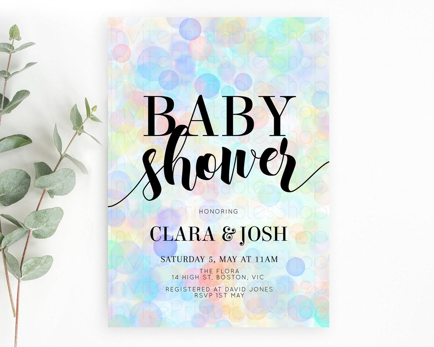 Pastel Confetti Baby Shower Invitation Bath Bomb Baby Shower Invitation Pastel Bubbles Invitation Colorful Watercolour Invitation D10447